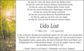 Anzeige von Udo List 