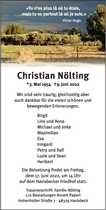 Anzeige von Christian Nölting 