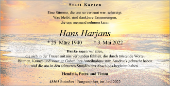 Anzeige von Hans Harjans 