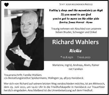 Anzeige von Richard Wahlers 