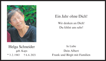 Anzeige von Helga Schneider 