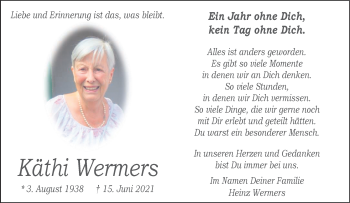 Anzeige von Käthi Wermers 