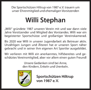Anzeige von Willi Stephan 