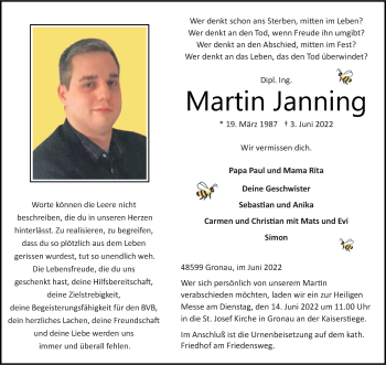 Anzeige von Martin Janning 