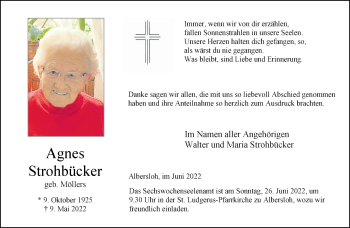 Anzeige von Agnes Strohbücker 