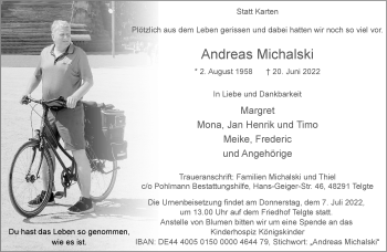 Anzeige von Andreas Michalski 