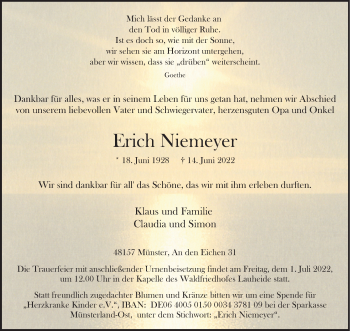 Anzeige von Erich Niemeyer 