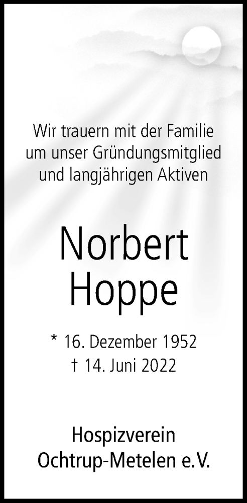  Traueranzeige für Norbert Hoppe vom 24.06.2022 aus 