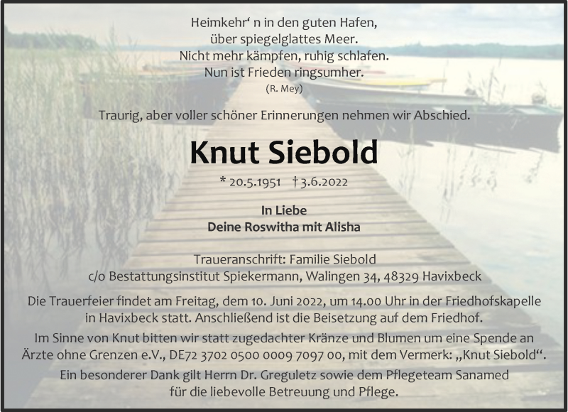  Traueranzeige für Knut Siebold vom 08.06.2022 aus 