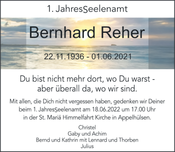 Anzeige von Bernhard Reher 