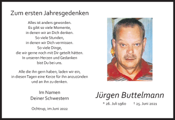 Anzeige von Jürgen Buttelmann 