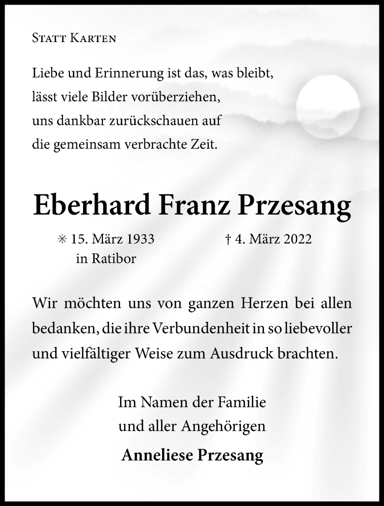  Traueranzeige für Eberhard Franz Przesang vom 25.06.2022 aus 