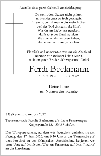 Anzeige von Ferdi Beckmann 