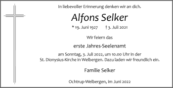 Anzeige von Alfons Selker 