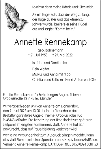 Anzeige von Annette Rennekamp 