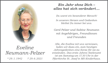 Anzeige von Eveline Neumann-Pelzer 