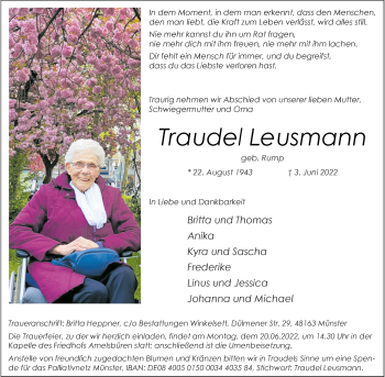 Anzeige von Traudel Leusmann 