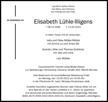 Anzeige von Elisabeth Lühle-Illigens 