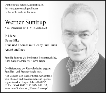 Anzeige von Werner Suntrup 