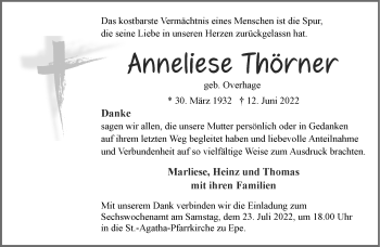 Anzeige von Anneliese Thörner 