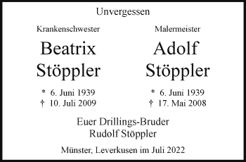 Anzeige von Adolf Stöppler 