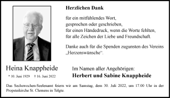 Anzeige von Heina Kanppheide 