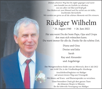 Anzeige von Rüdiger Wilhelm 
