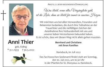Anzeige von Anni Thier 