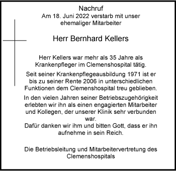 Anzeige von Bernhard Kellers 