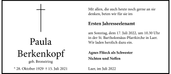 Anzeige von Paula Berkenkopf 