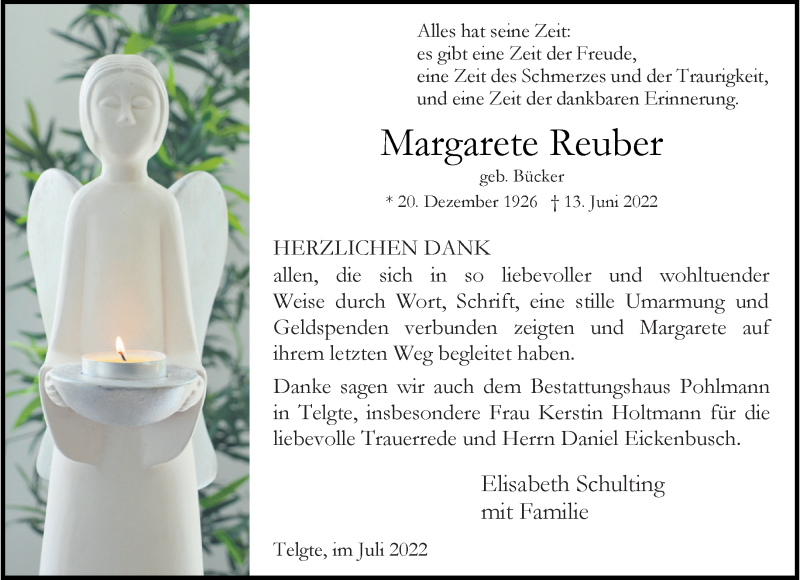  Traueranzeige für Margarete Reuber vom 02.07.2022 aus 