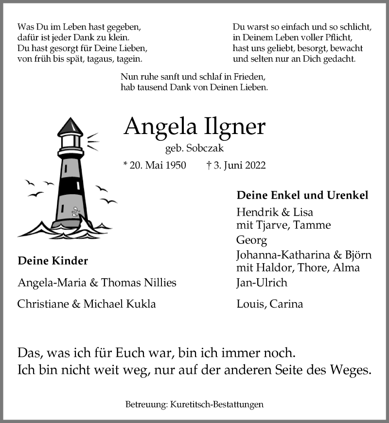  Traueranzeige für Angela Ilgner vom 16.07.2022 aus 