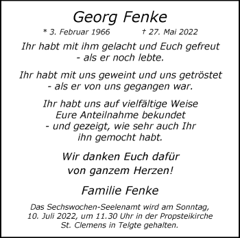 Anzeige von Georg Fenke 