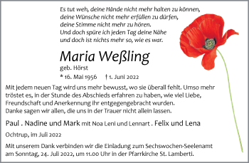 Anzeige von Maria Weßling 