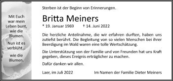Anzeige von Britta Meiners 