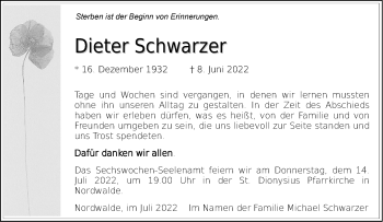 Anzeige von Dieter Schwarzer 