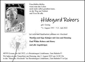 Anzeige von Hildegard Robers 