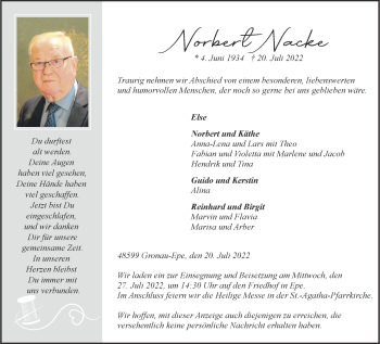 Anzeige von Norbert Nacke 