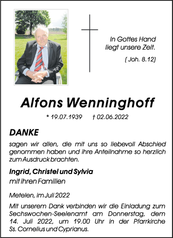 Anzeige von Alfons Wenninghoff 