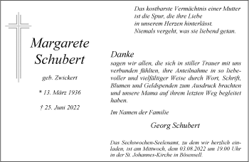 Anzeige von Margarete Schubert 