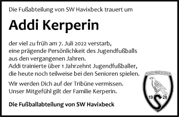 Anzeige von Addi Kerperin 