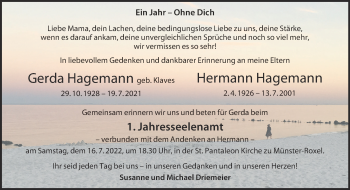 Anzeige von Gerda Hagemann 