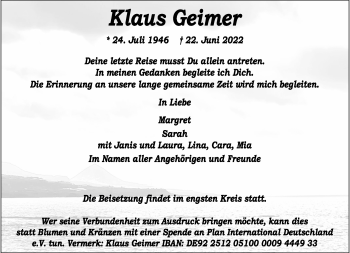 Anzeige von Klaus Geimer 