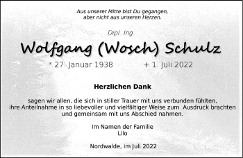 Anzeige von Wolfgang Schulz 