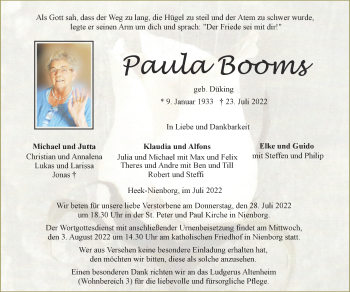 Anzeige von Paula Booms 