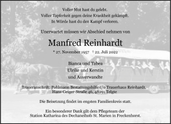 Anzeige von Manfred Reinhard 