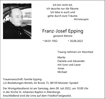 Anzeige von Franz-Josef Epping 