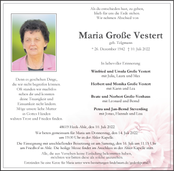 Anzeige von Maria Große Vestert 