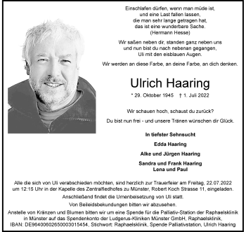 Anzeige von Ulrich Haaring 