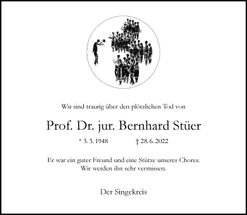 Anzeige von Bernhard Stüer 